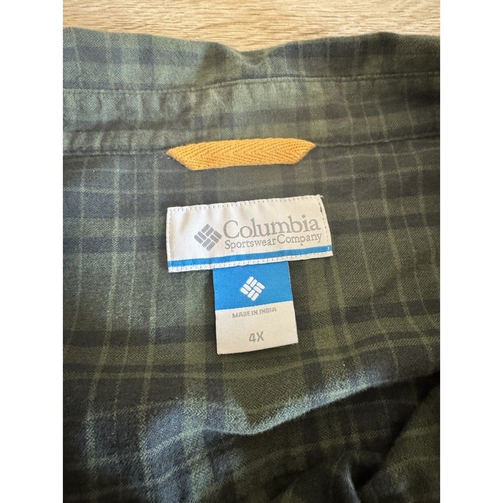 Columbia Button Down Shirt Men's 4X Green Plaid Long Sleeve Outdoor Cotton Shirt - Picture 3 of 9